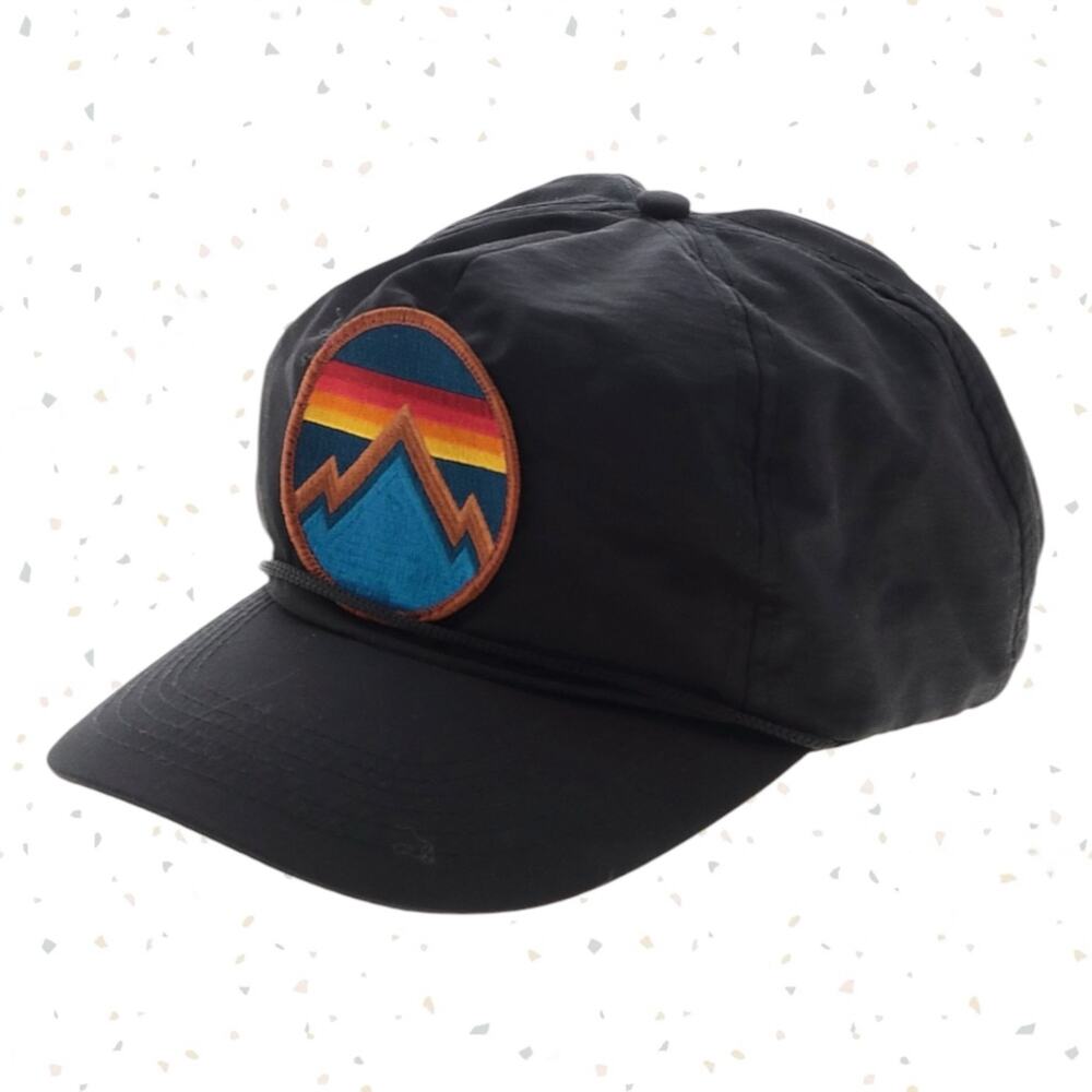 Aviator Nation Vintage Nylon Trucker Hat Mountain Patch Black Hat Snap Back OS